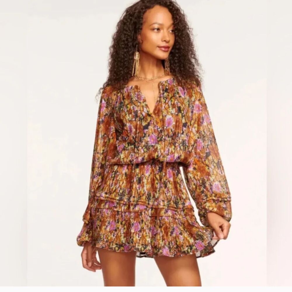 Ramy Brook Aaliyah Floral-Print Metallic Mini Dress S
